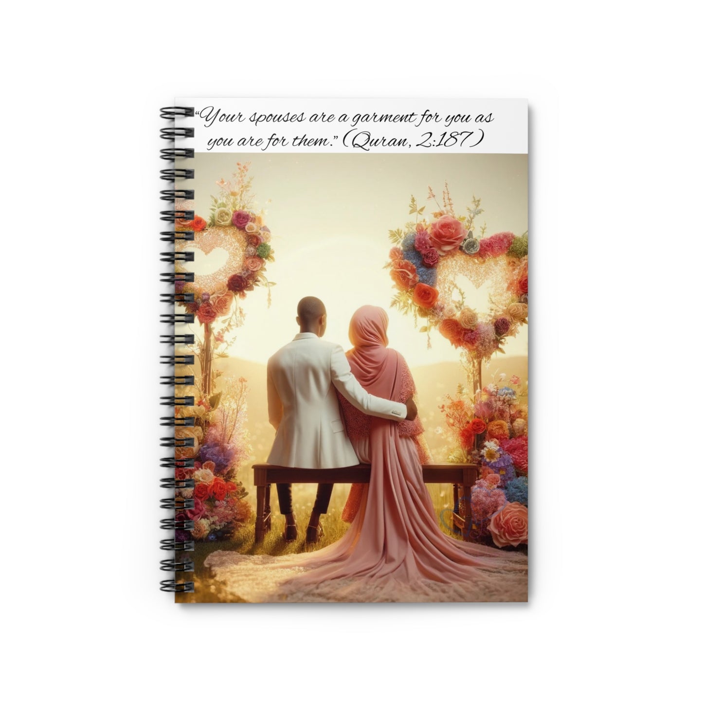 African American Muslim Couple Floral Hearts Notebook