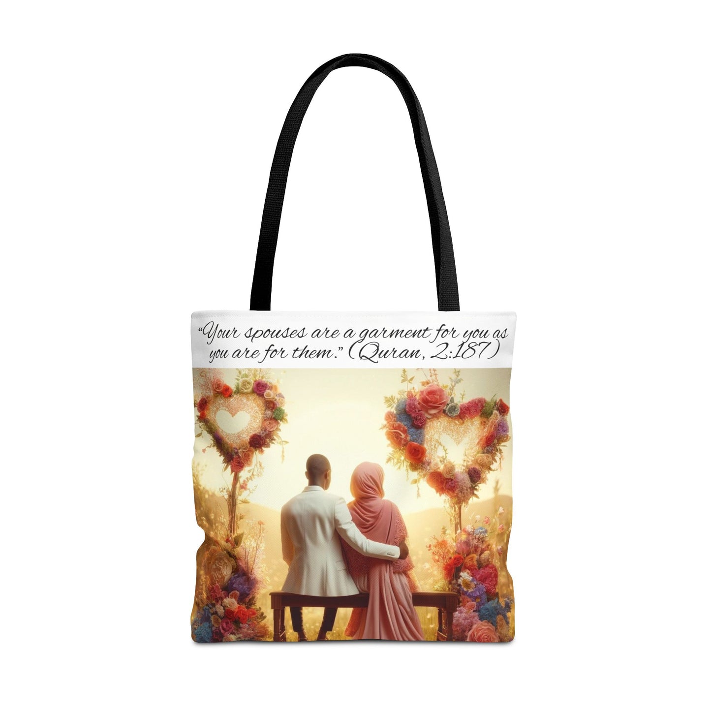 African American Muslim Couple Floral Hearts Tote Bag