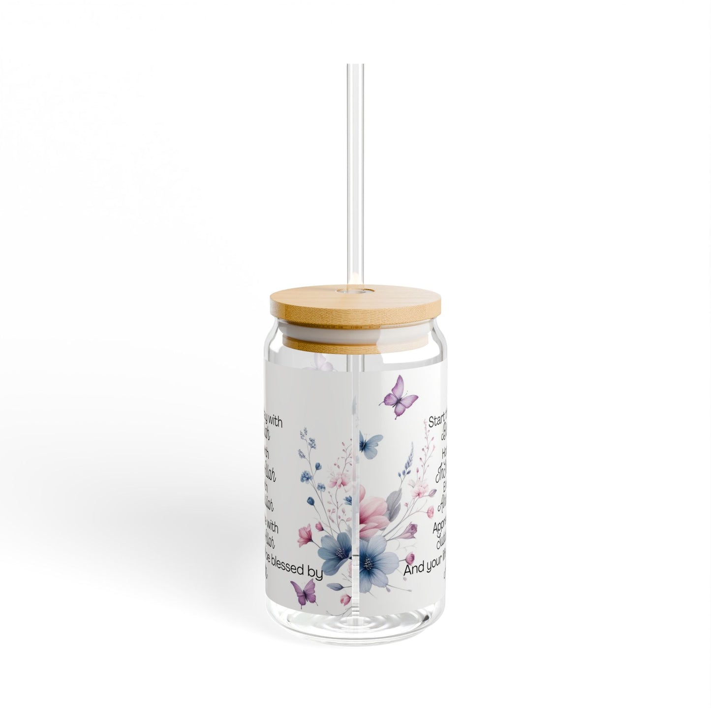 Islamic Motivational Floral and Butterfly Glass Sipper