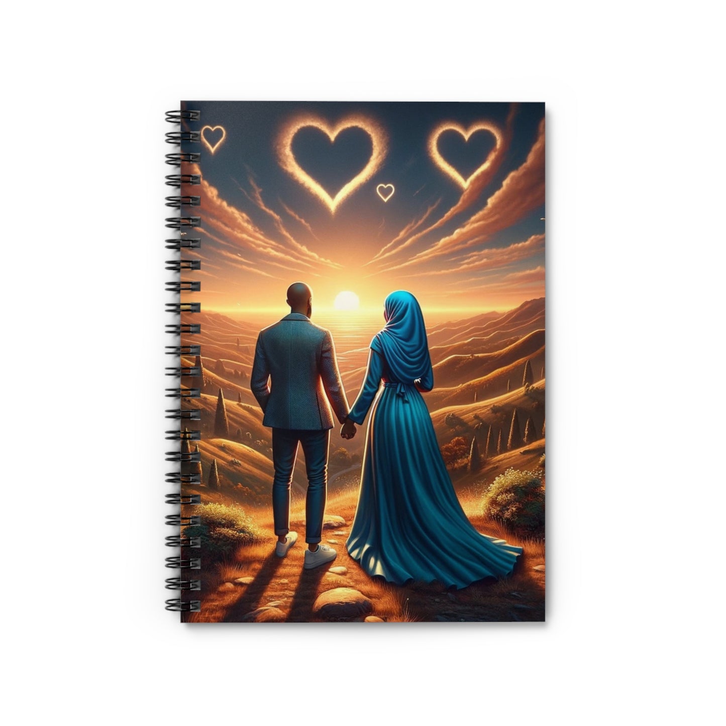 African American Muslim Couple Gold Hearts Notebook