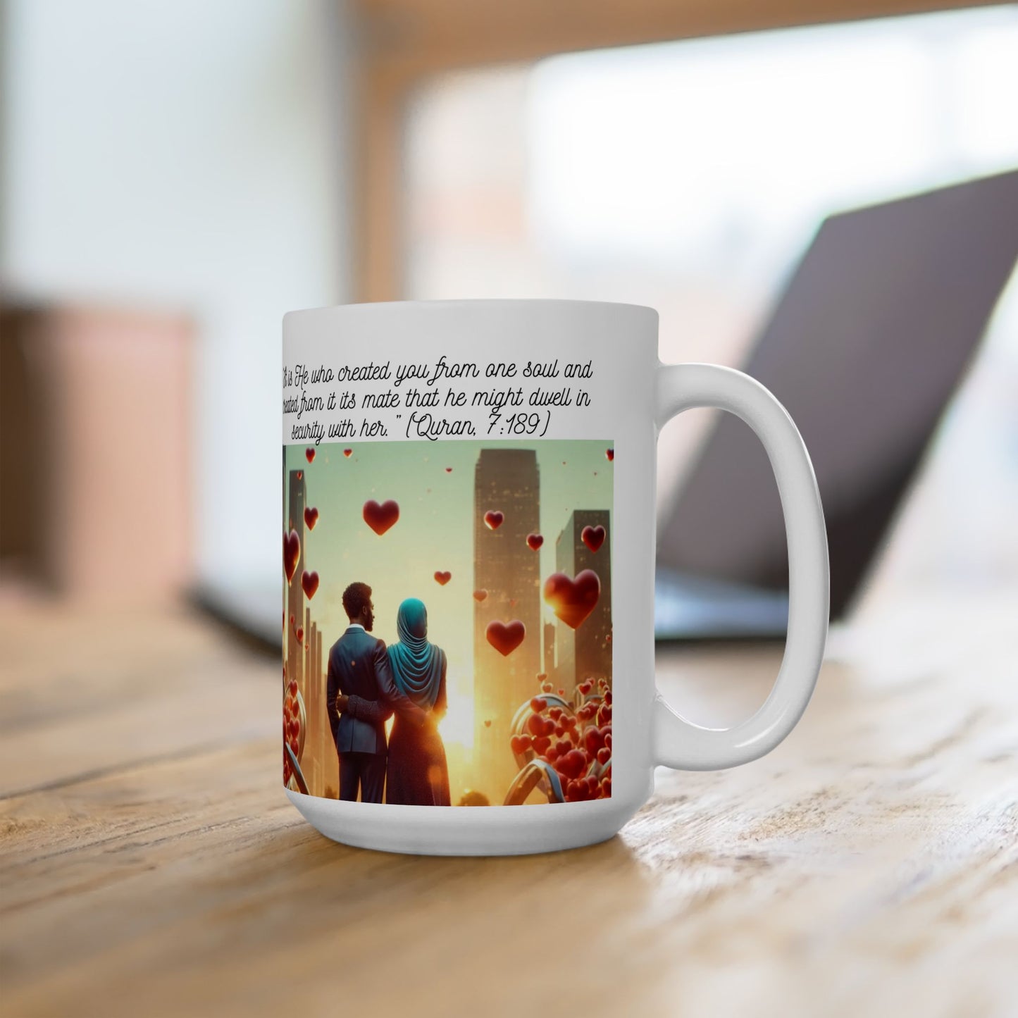 African American Muslim Couple Red Hearts Coffee Cup
