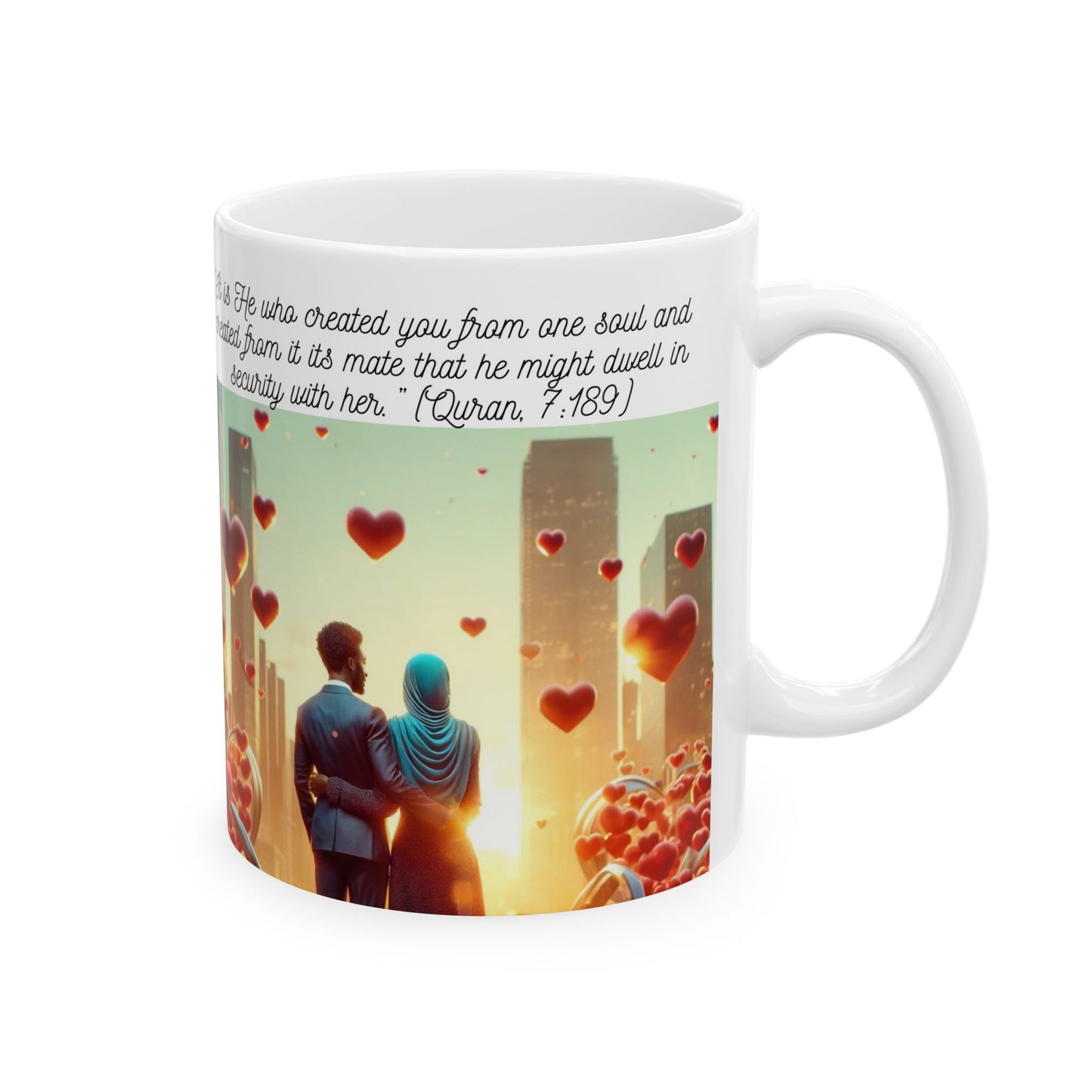 African American Muslim Couple Red Hearts Coffee Cup
