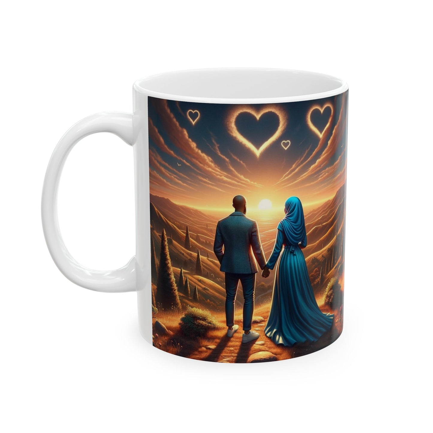African American Muslim Couple Gold Hearts Coffee Cup