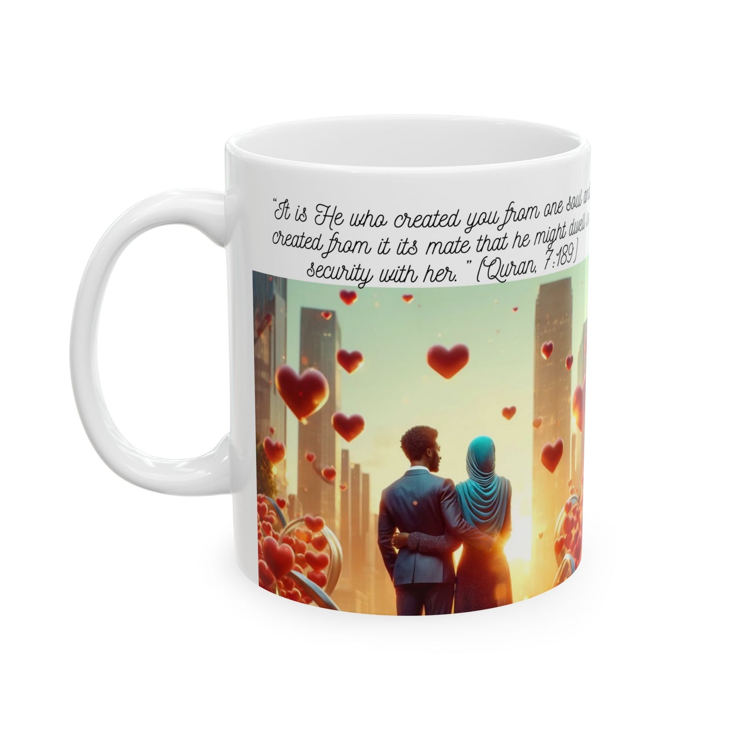 African American Muslim Couple Red Hearts Coffee Cup