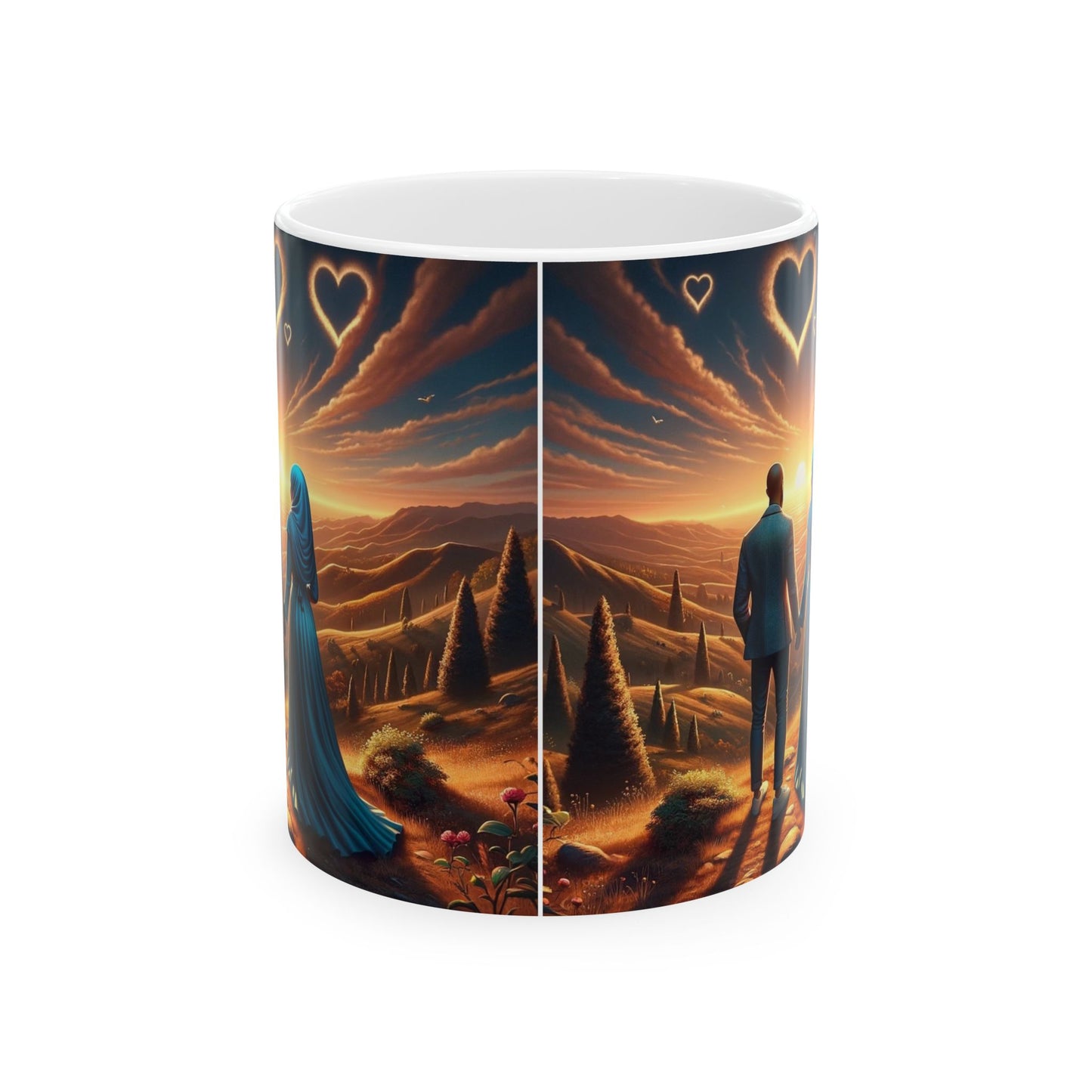 African American Muslim Couple Gold Hearts Coffee Cup