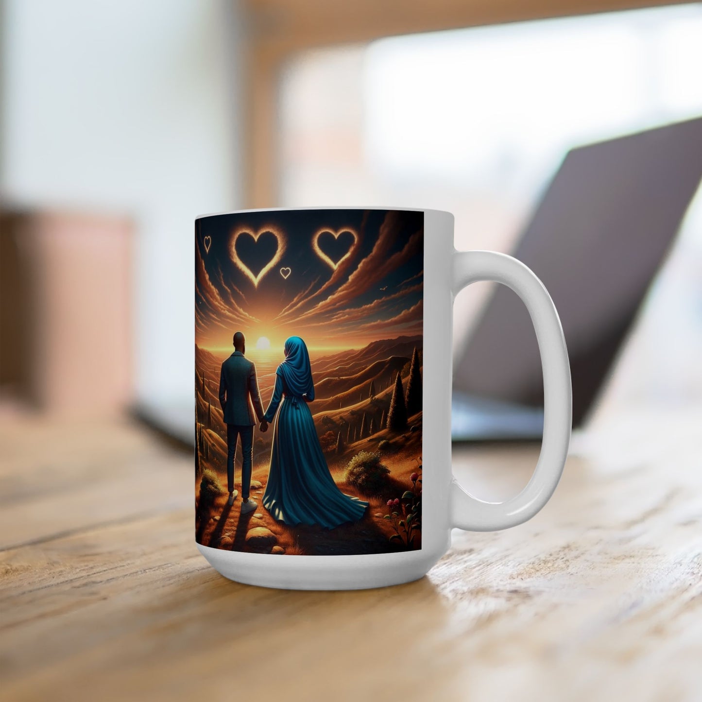 African American Muslim Couple Gold Hearts Coffee Cup