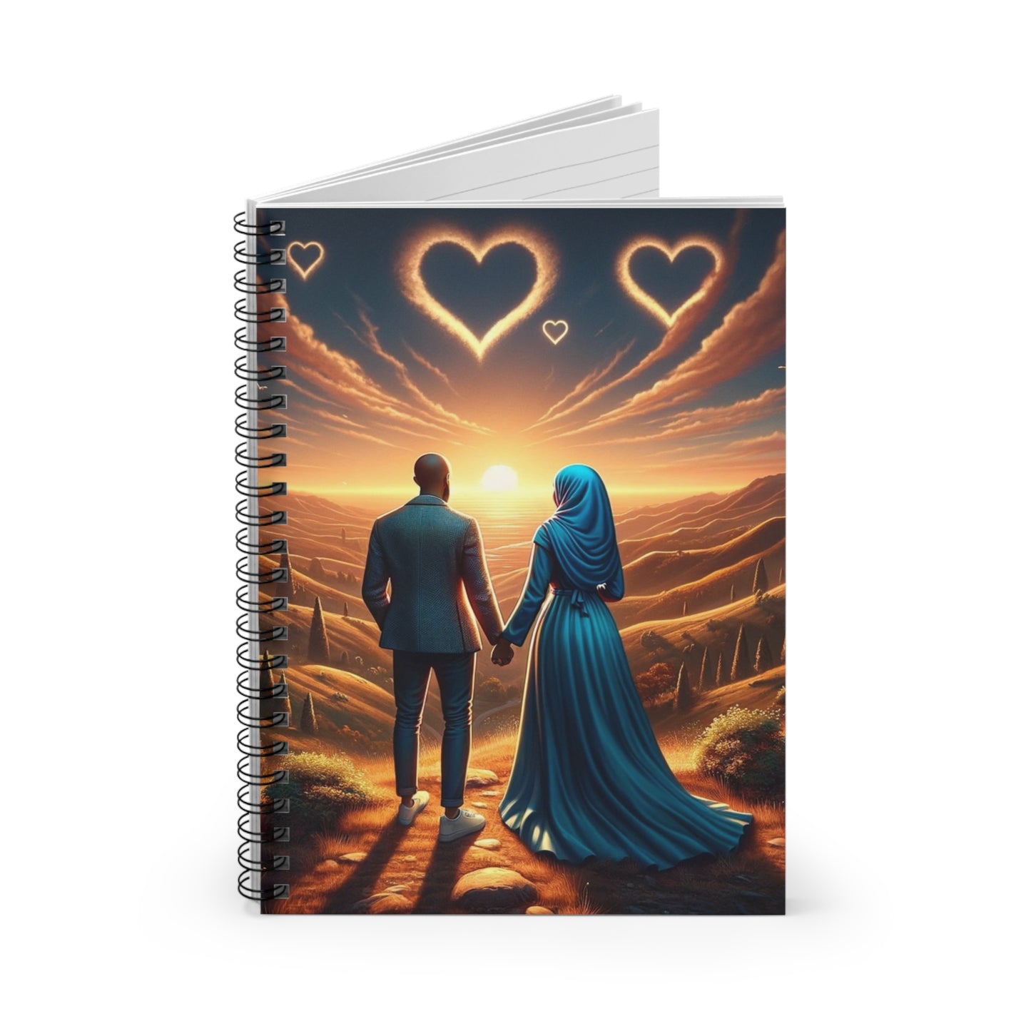 African American Muslim Couple Gold Hearts Notebook