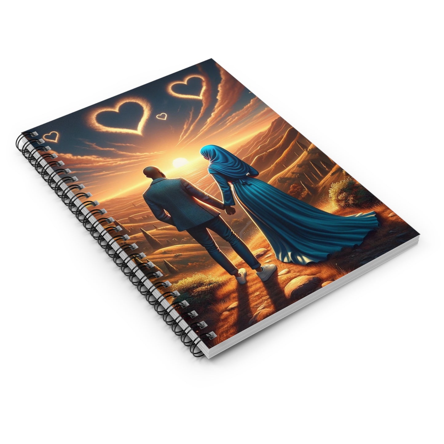 African American Muslim Couple Gold Hearts Notebook