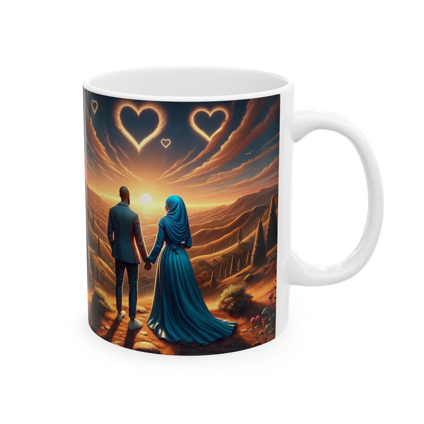 African American Muslim Couple Gold Hearts Coffee Cup