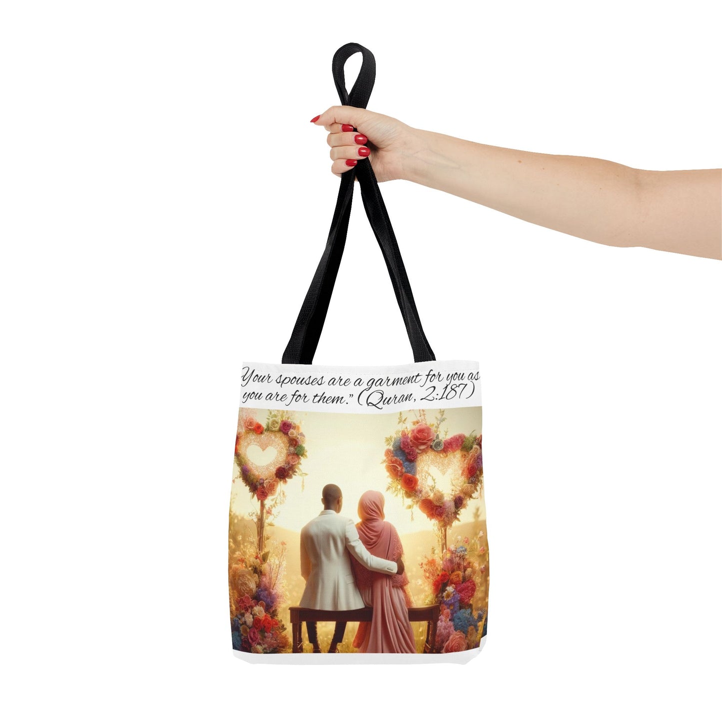 African American Muslim Couple Floral Hearts Tote Bag