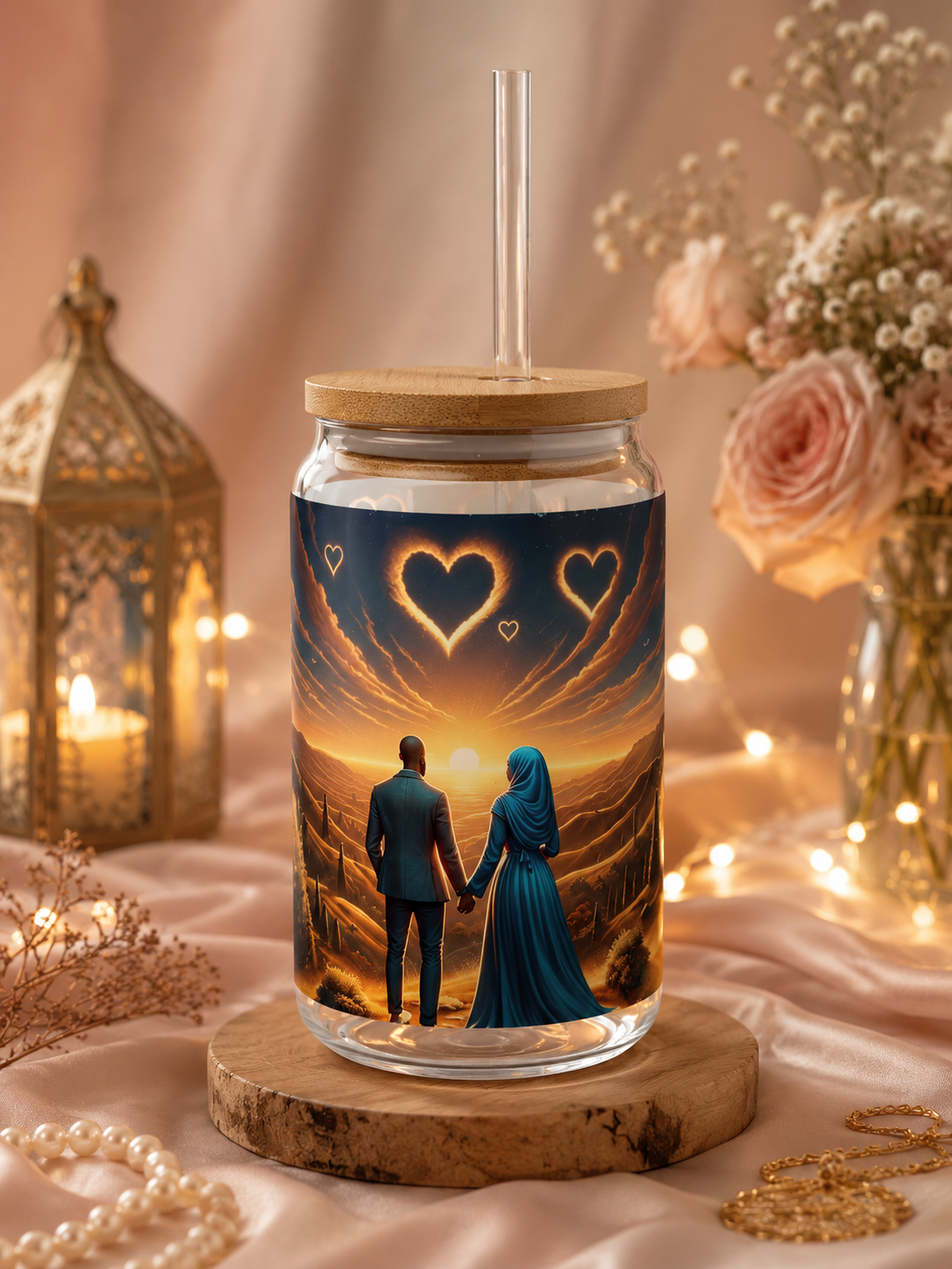African American Gold Hearts Glass Sipper